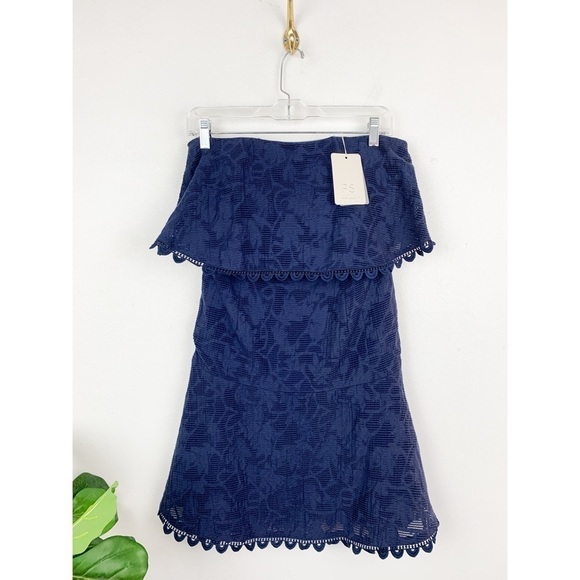 NWT PS The Label Navy Blue Scallop Hem Lace Strapless Dress Sz S - Picture 1 of 11